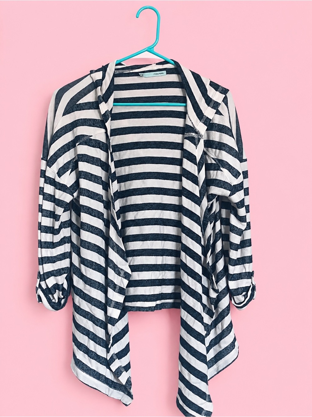 Striped Open-Front Cardigan Sweater in Black and White